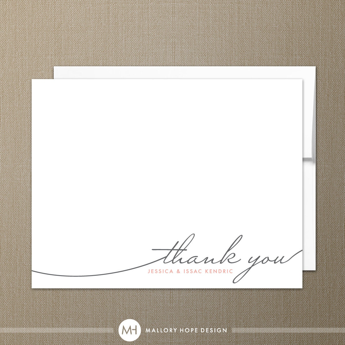 Handwriting Simplicity Modern Personalized Stationery Thank You Card with Envelope - Customize with Name or Monogram - Set of 100