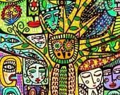 Totem Owl Tree Of Life' - SILBERZWEIG ORIGINAL Art PRINT - Mexican, Folk, Primative, Tribal, Native, Spiritual, Angel Pray, Goddess