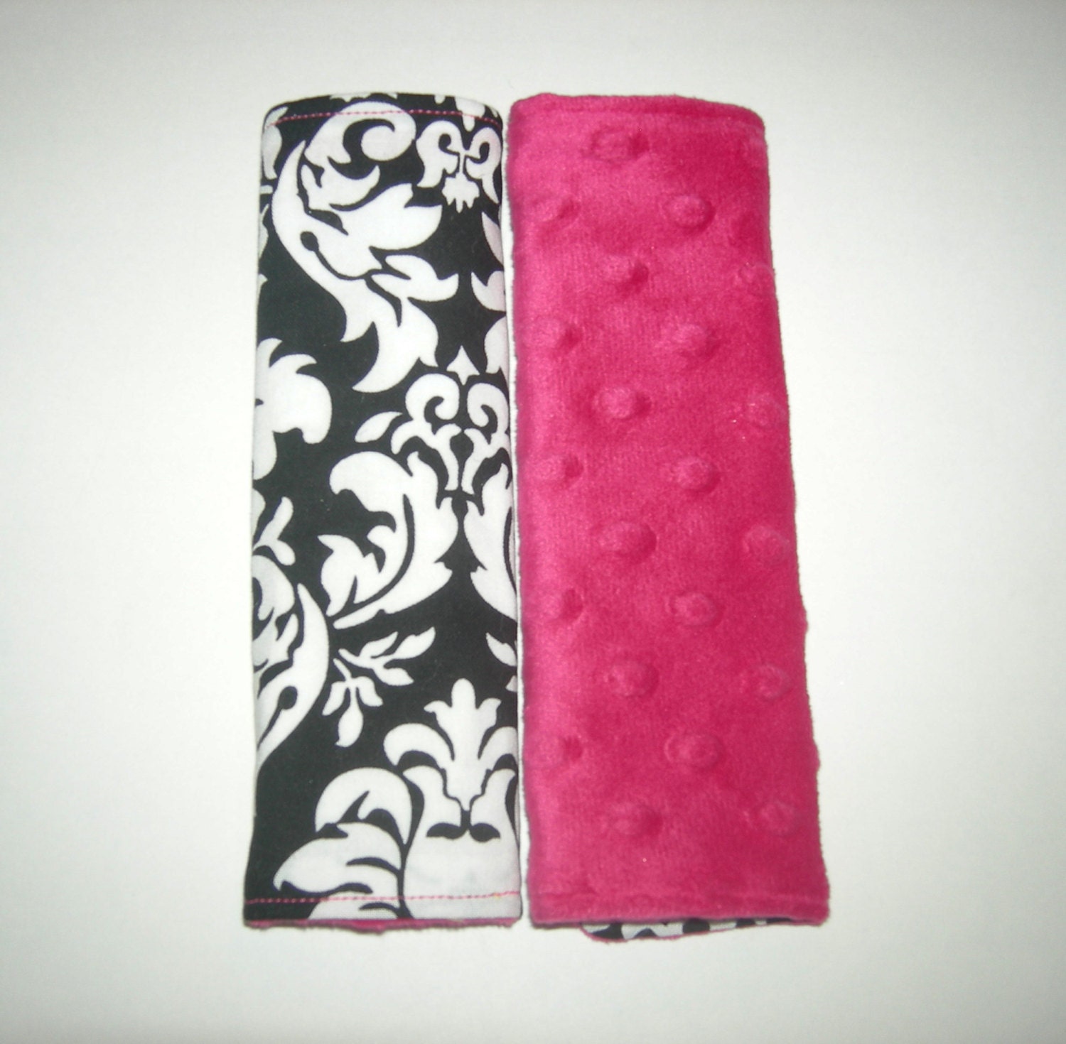 Damask and Hot Pink Minky Reversible Car Seat Strap Covers