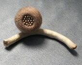 Ring in beige and gold, hand felted merino wool, adjustable