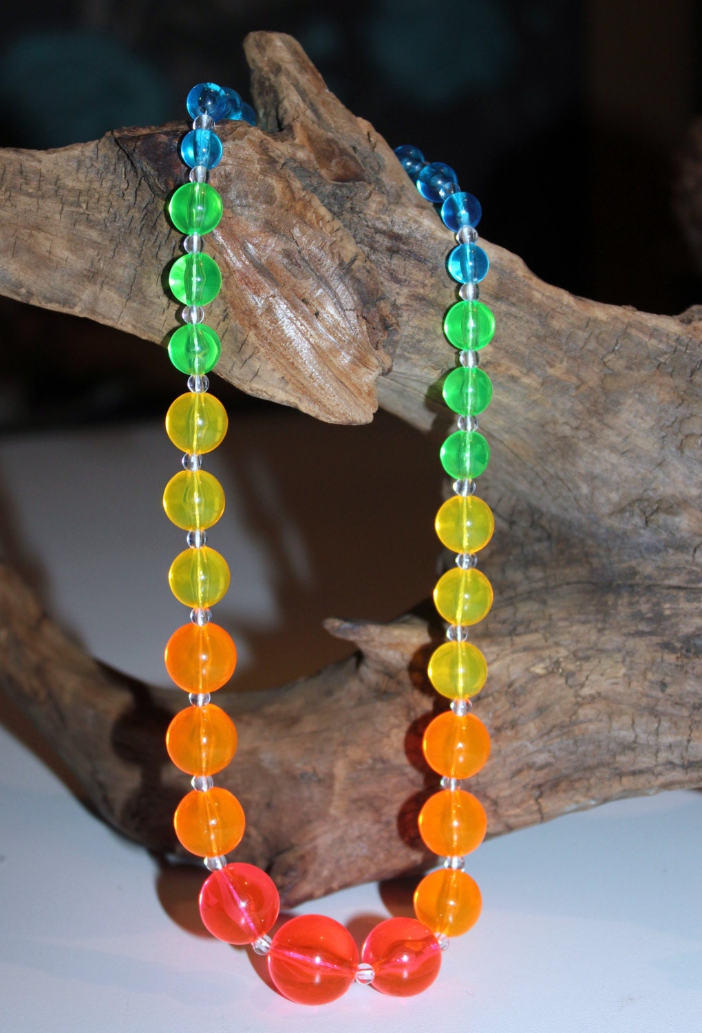 Vintage 1960s Luctite Necklace Bright Multi Coloured Vinrant Orange Yellow Blue Green