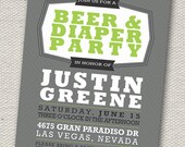 Retro Beer & Diaper Party Invitation //  Lime Green, Grey // Printable File