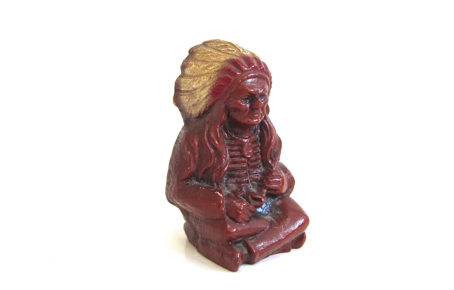 Native American Figurine - Vintage Native American chief with headdress