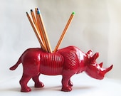 Red Jumbo Rhino Toy Animal Pencil Holder // Unique gift idea