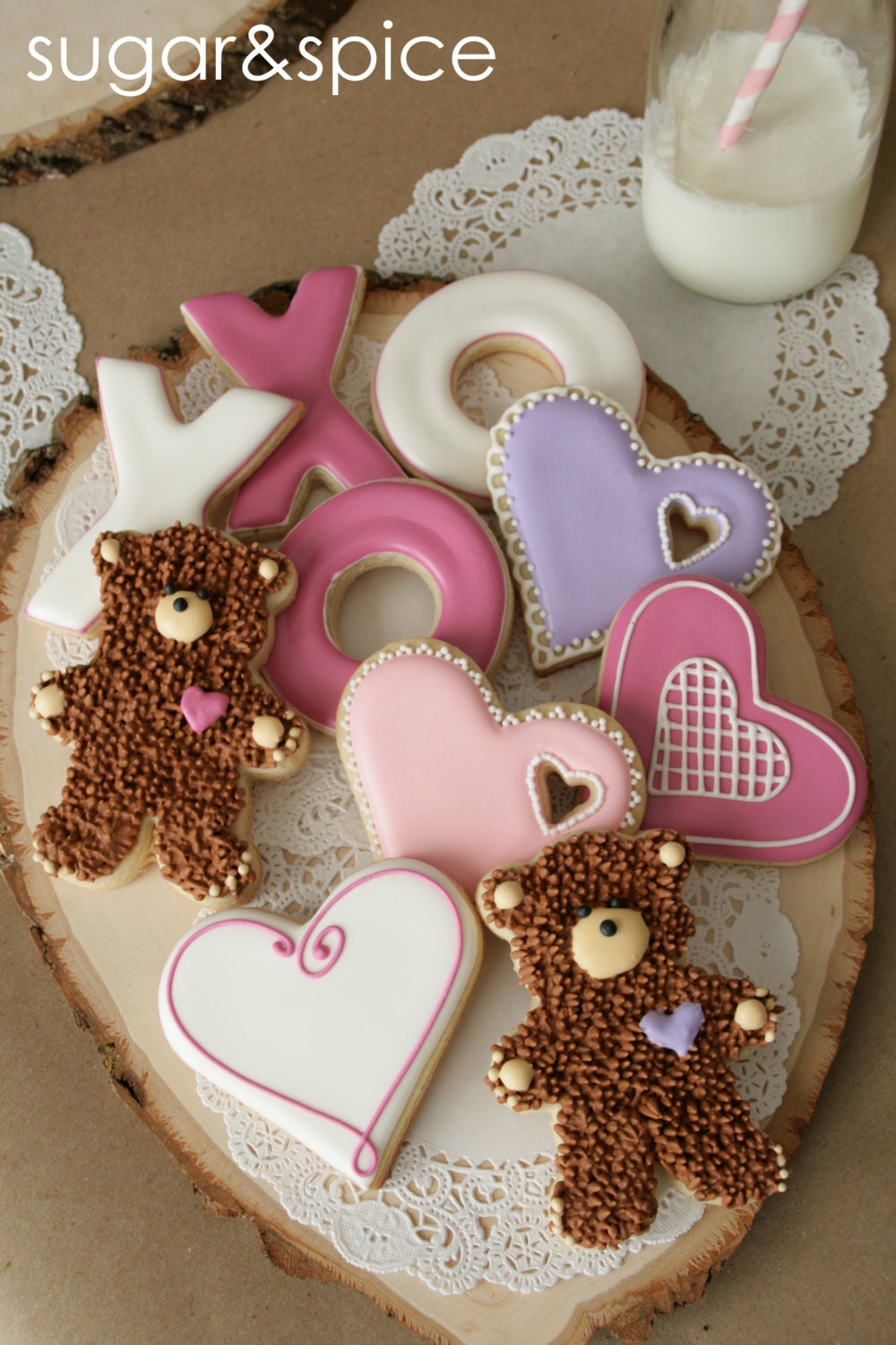 Bears, hearts, xoxo letters - one dozen rolled sugar cookies