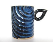 Liquid Dreams Teacup, modern stoneware pottery espresso coffee tea cup mug housewares dining serving in blue azure