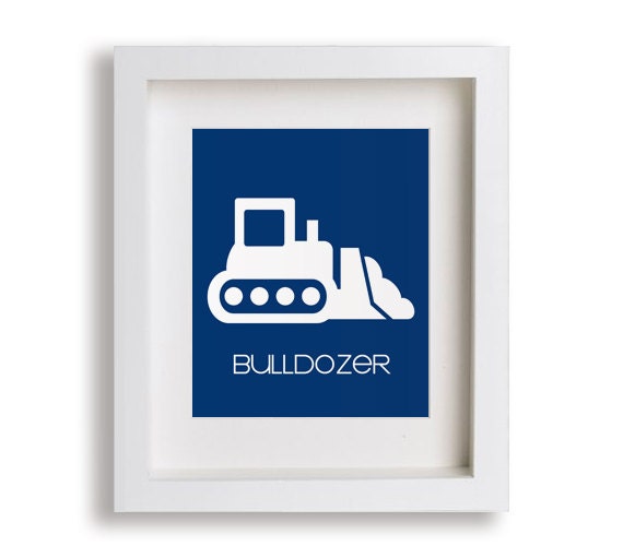 Childrens First Art Print - Bulldozer - playroom decor, construction wall art, nursery decor, boys room decor, construction theme