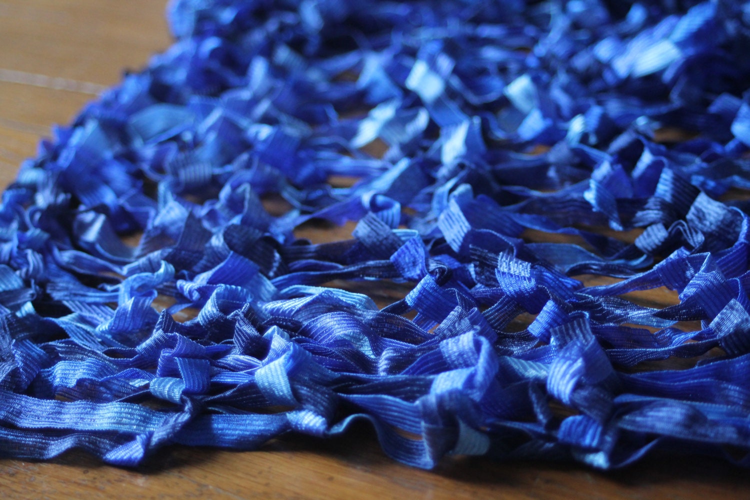 Hand Knit, Baby Photography Prop Wrap in Blues, ribbon yarn
