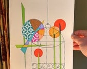 Atomic Bird Original Painting by Dominic Bourbeau, LULU, mid century modern style, minimalist design