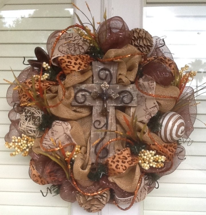 Rugged Cross Burlap Wreath