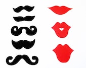 100 pcs Mustache Moustache Party Photo Booth Props Red Lips Staches Die Cuts Made to Order