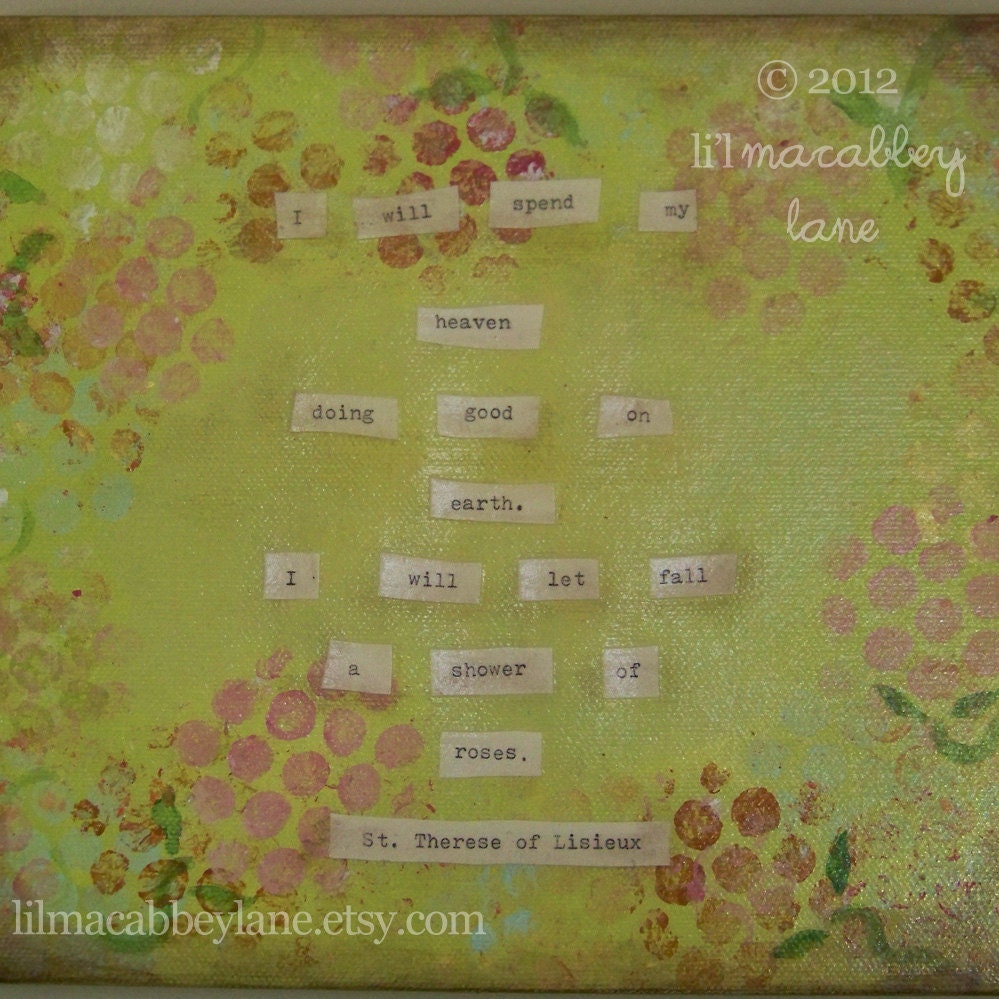 Saint Therese Quote A Shower of Roses mixed media painting Mother's Day art wall decor