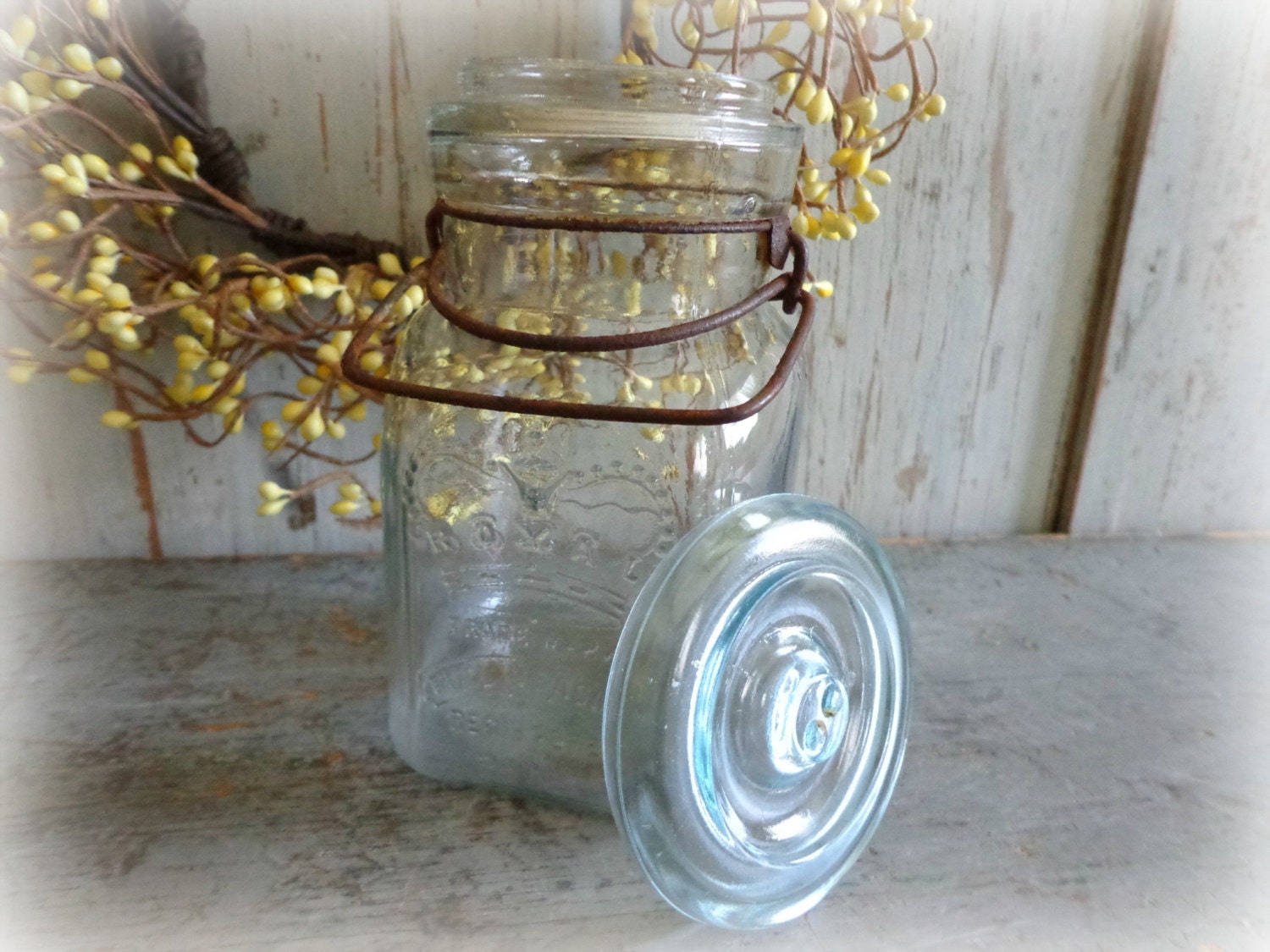 sweet vintage ROYAL mason jar / full measure pint / patent 1896 / wire bail / glass lid / EPSTeam