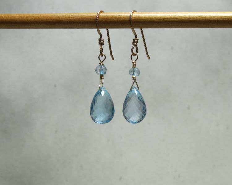 Sky Blue Topaz large briolette drop earrings. EAR-093