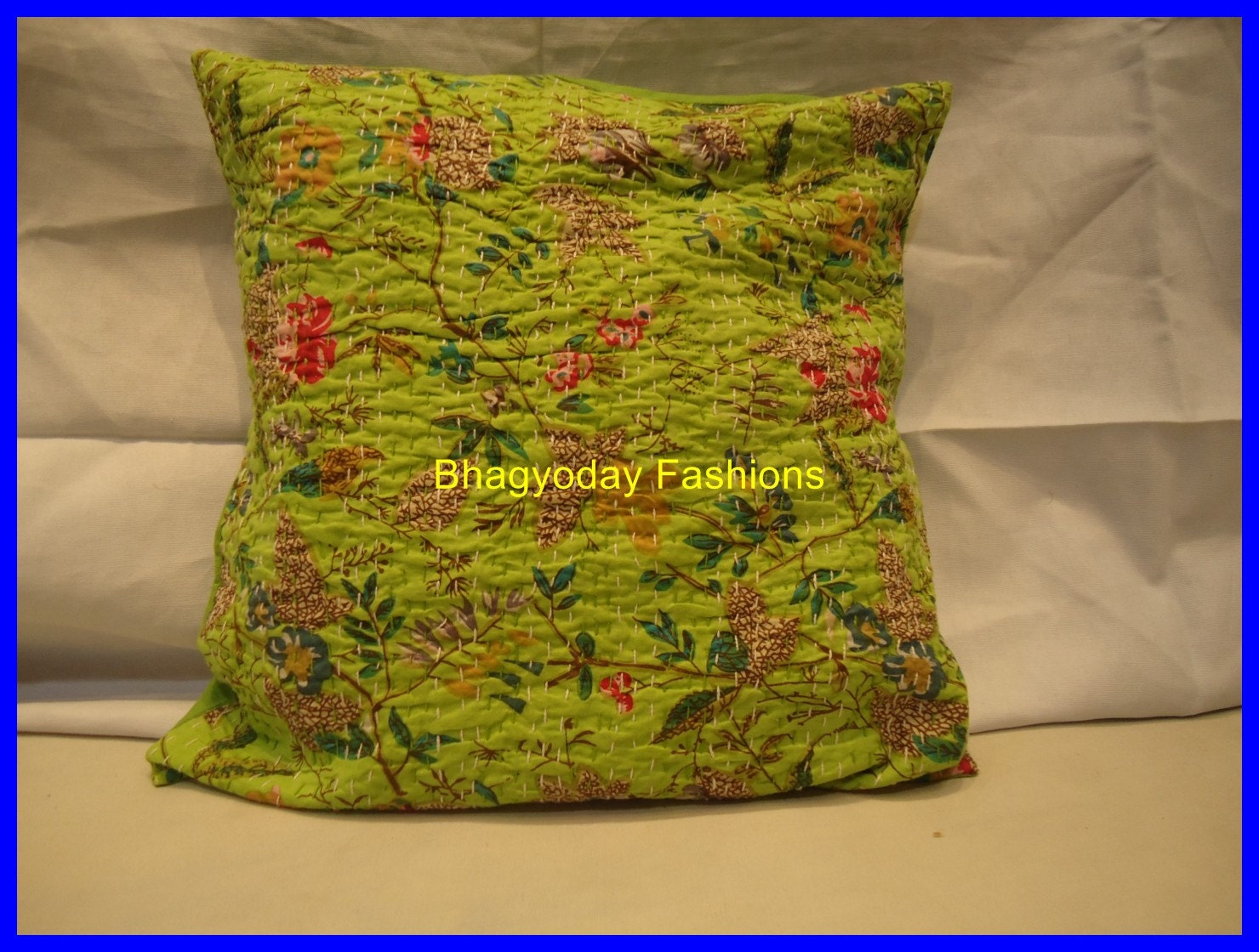 Kantha car Pillow cover - Reversible Indian Cotton Modern Bohemian Cushion Cover Kantha Floral Embroidered Handmade Decorative Throw 16"