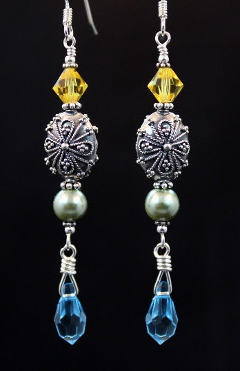 Intricately designed Bali bead with Swarovski crystals- new earring collection