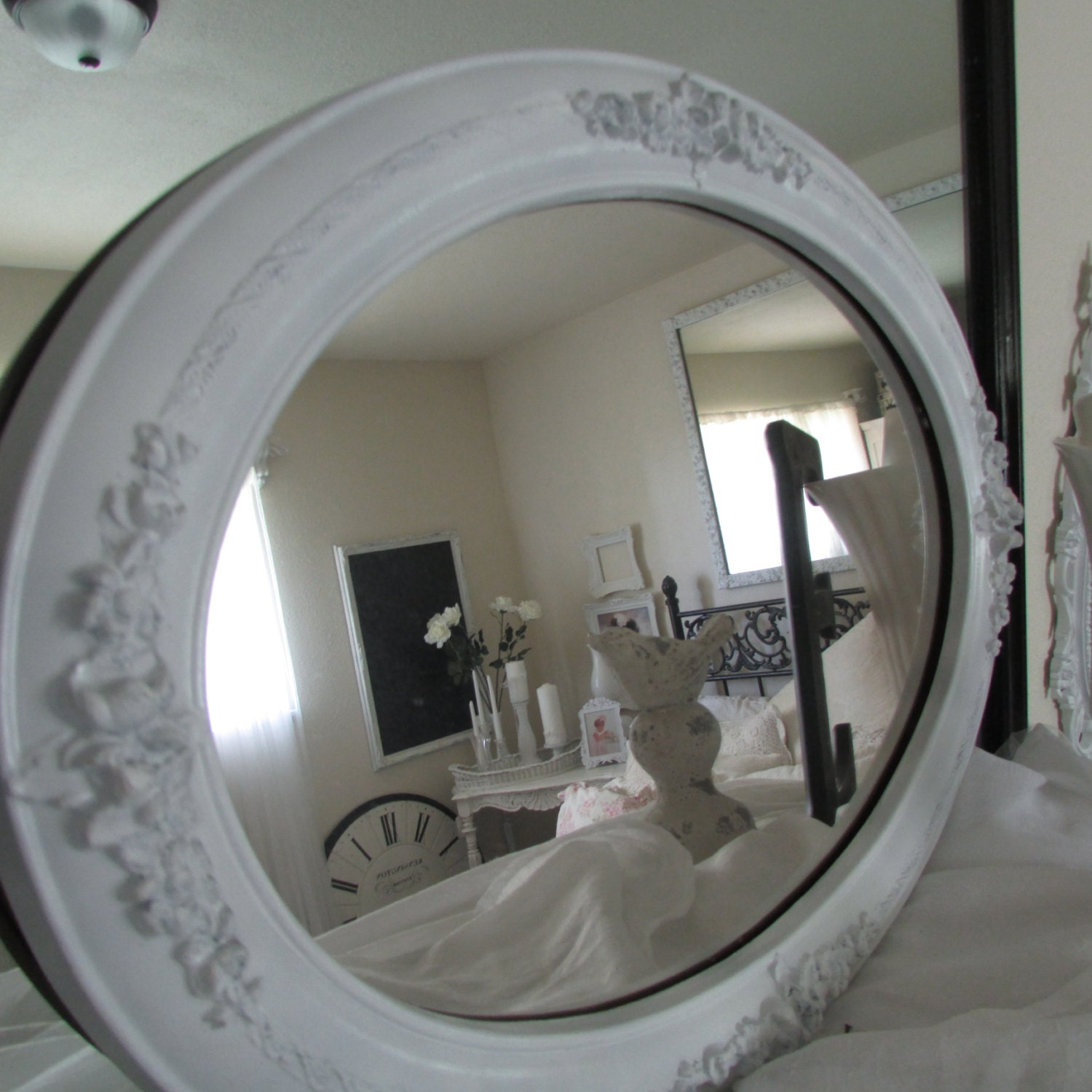 Gorgeous Vintage Shabby Chic Mirror Adorned with Roses Nursery Wedding Cottage Decor
