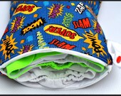 Custom Comic Book Cotton or Flannel Reusable Wet Bag - Many Options - Premium Fabric - Geek-a-bye Baby, Washable, Zipper, PUL, Diapers