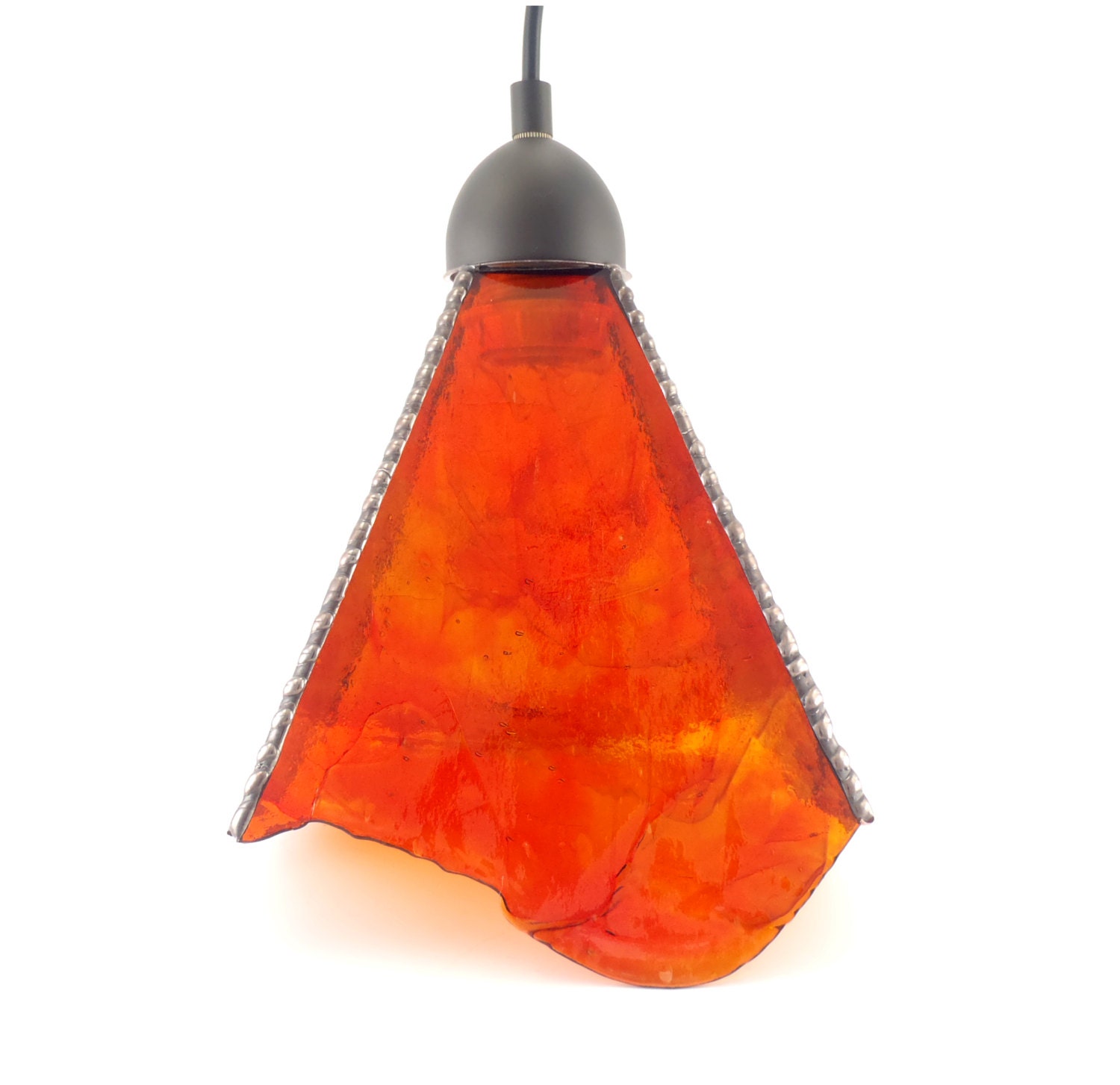 Pendant Lamp Orange and Red Stained Glass Handmade OOAK