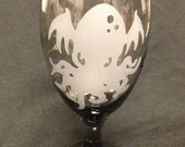 Cthulhu Lovecraft  Etched Smokey Black Goblet Glass Tentacles Perfect ForJuice Iced Tea and Water