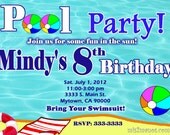 Pool Party Invitations  DIY Custom Printable Birthday Party Print at Home Invites Girls Summer Birthday Invites