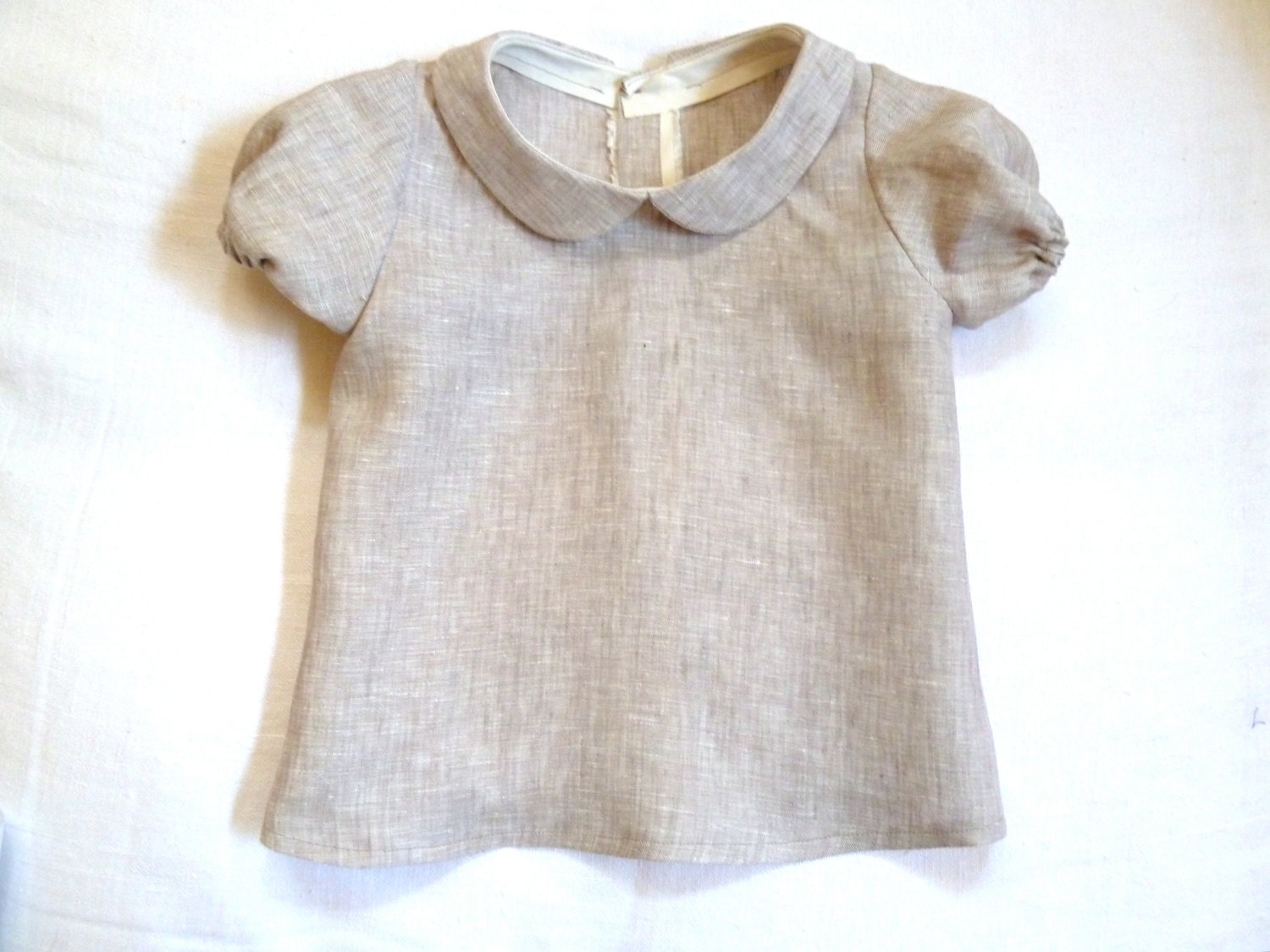 Pure Linen Peter Pan Collar Button Back Blouse in Oatmeal Grey Melange
