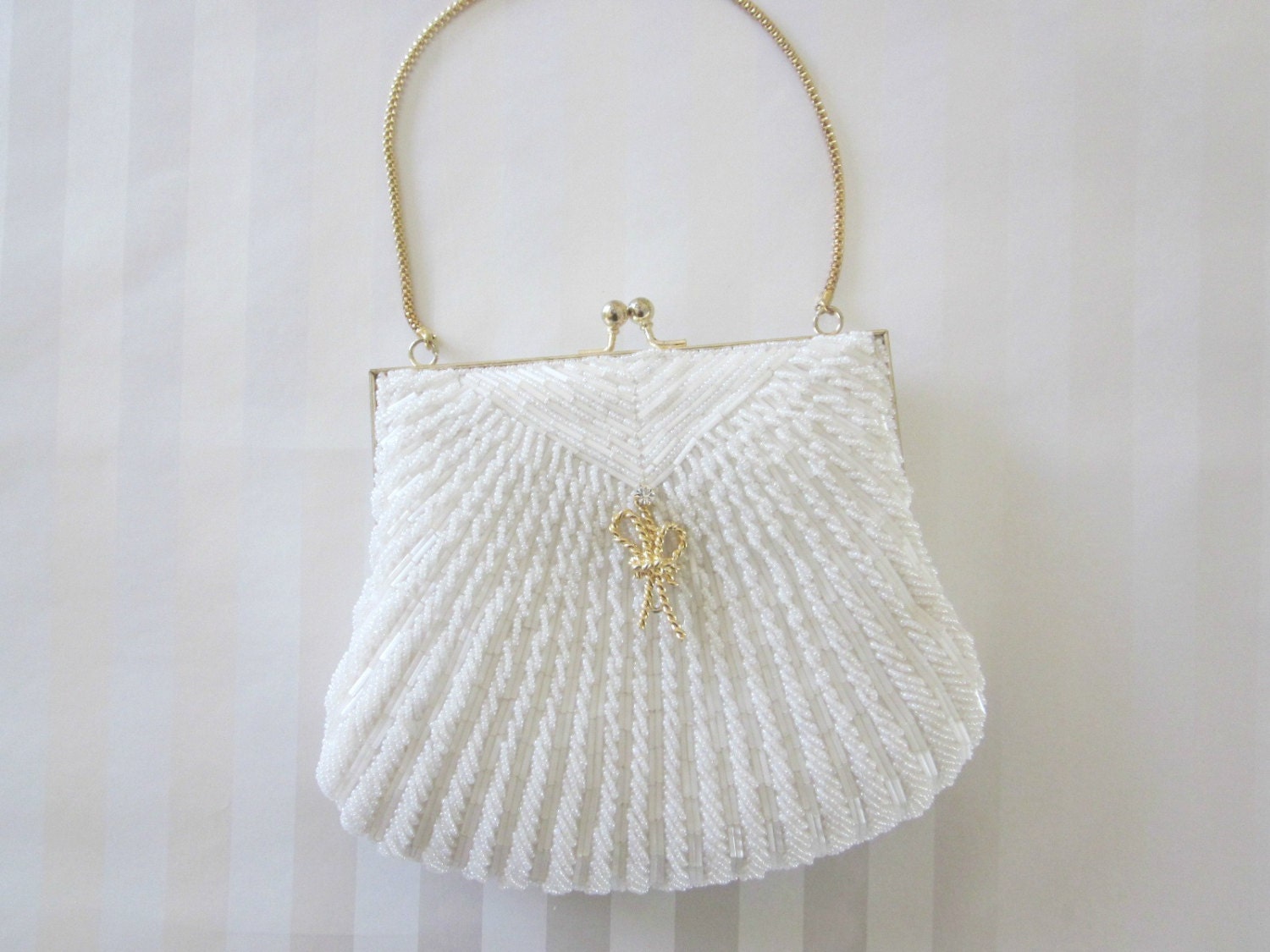 Vintage White Nautical shell Beaded Wedding hand bag clutch Purse