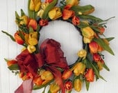 Wreath Spring Tulip Yellow Orange Green Easter Spring Door Decor Wall Decor