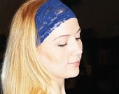 Hair Bands ,dark Blue Stretchy Lace Hair Wrap ,  Womens Headband, Victorian, Yoga Headband,Women's Fashion Hair Band Headband