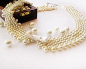 vintage inspiration,  Wedding Pearl jewelry,  Bridal Bib necklace, Statement  Pearl Peter pan Necklaces bridesmaids, Prom bib  (1940s-1950s)