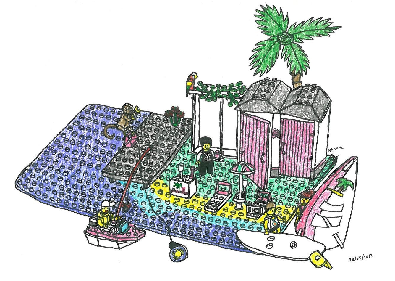 Original Drawing of Lego paradisa cabana beach - Size A5  not framed