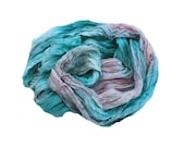 Sweet Juliet -  turquoise, green, mint, peach, coral silk ruffled scarf.