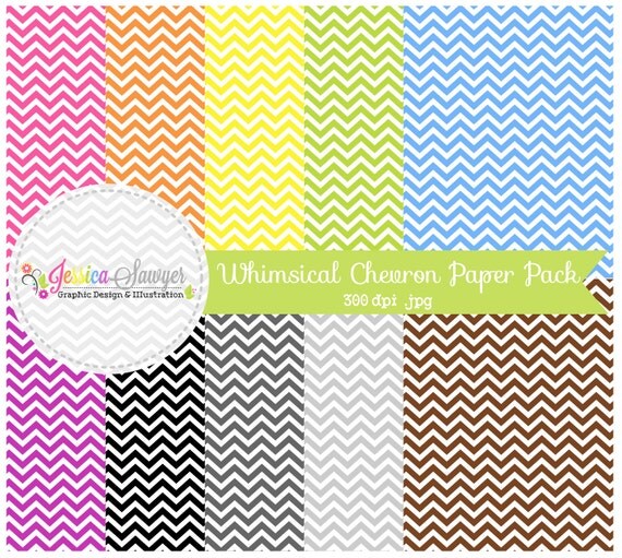 INSTANT DOWNLOAD whimsical chevron digital paper pack - preppy background - card making - invitation - printable papers Il_570xn