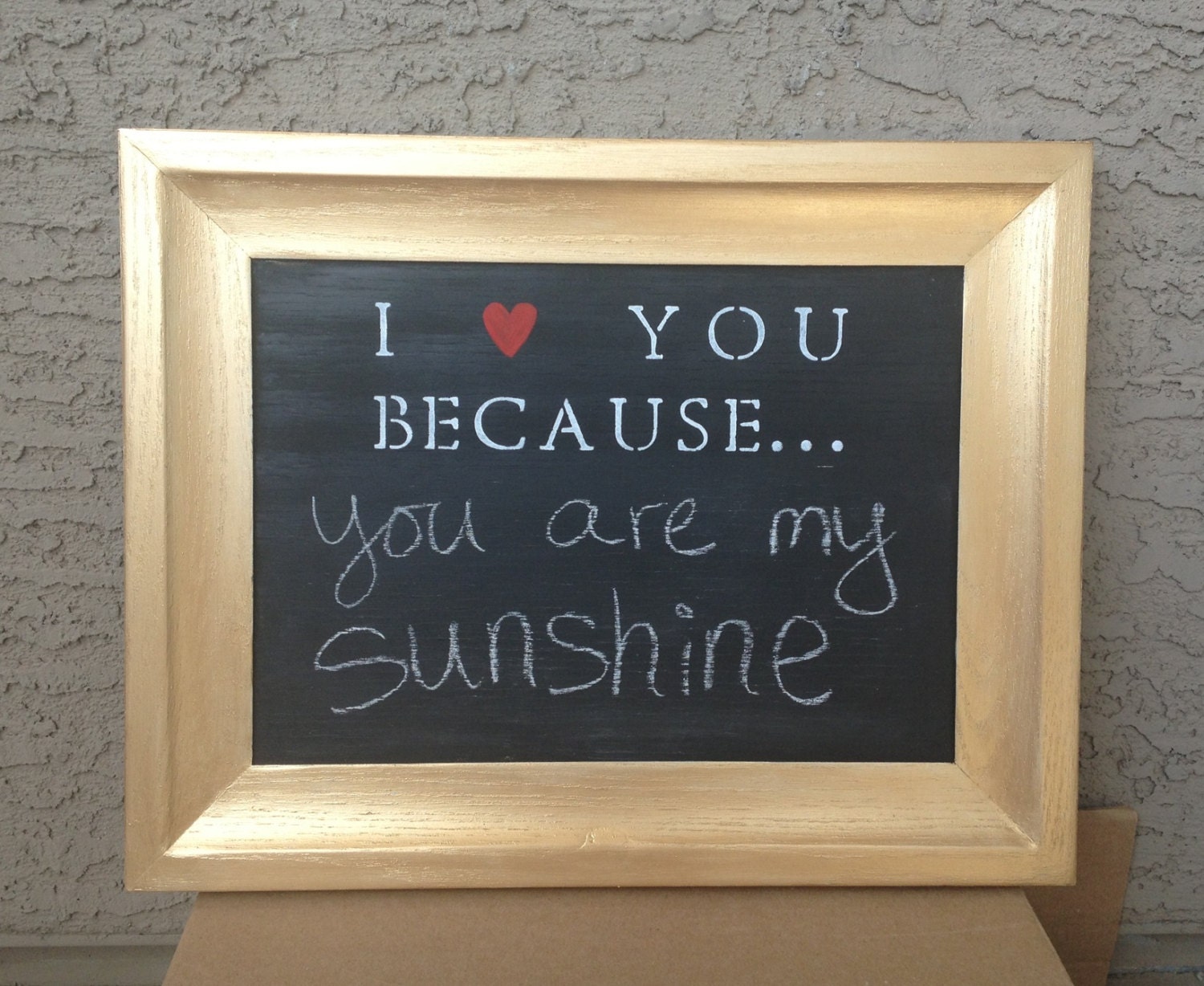 H A N D M A D E //I love you because... Chalkboard (Gold) kitchen decor Mother's Day gift present vintage wedding wall decor