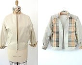 Vintage 80's Burberry designer jacket / simple chic cropped tartan plaid classic / S small M medium