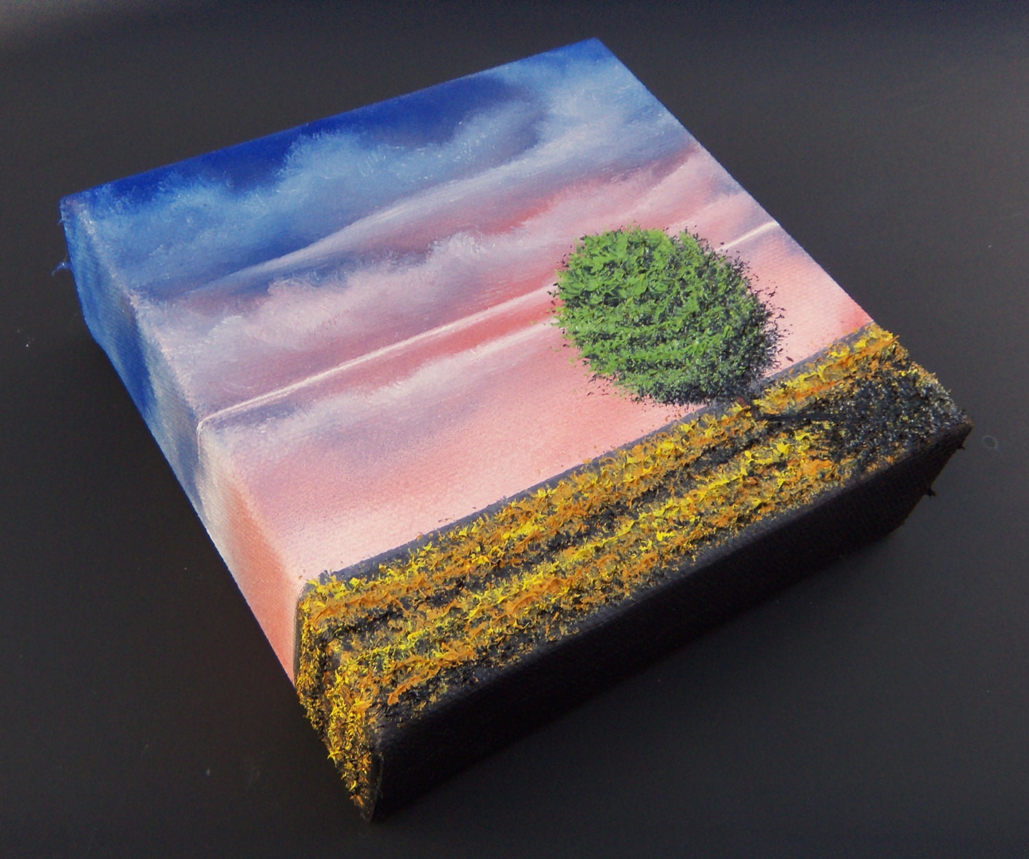 Original Landscape Painting, Green Tree Oil Painting, Single Tree Landscape, Abstract Realism, American Landscape, Fine Art 5 x 5 x 1.5