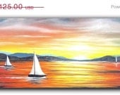 Original Seascape Sailboat Painting, Nautical Art Wall Decor, Boat Oil Painting Home Decor, Maritime Art, Rainbow Sky 10 x 30, Large