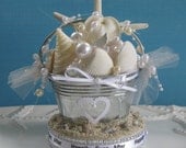 White Seashell and Pearl Beach Pail Wedding Cake Topper-Beach Wedding Fun