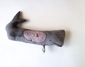Grey Whale- Illustrated art Doll- plush- hand painted- OOAK-vintage