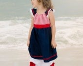The SAILOR BUSTLE DRESS in nautical red white and blue sizes