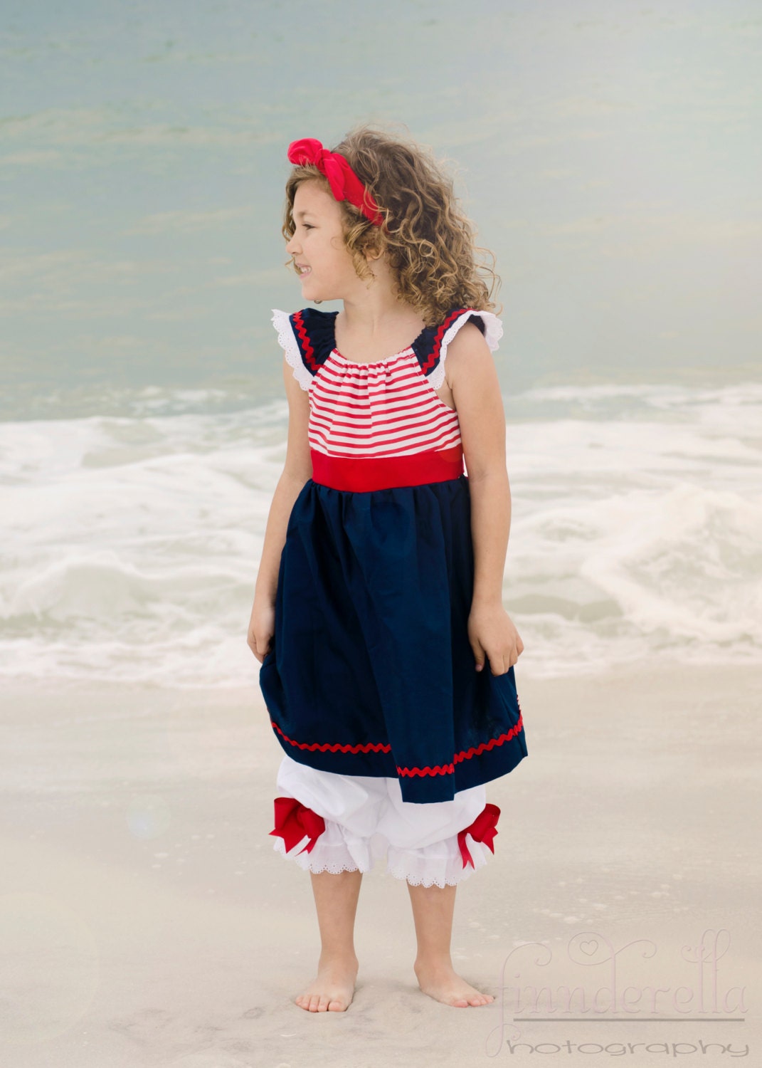 The SAILOR BUSTLE DRESS in nautical red white and blue sizes