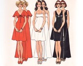 Vintage 70s Sewing Pattern - Cocktail Dress or Evening Gown w/ Halter, Cape Collar, or V-Neck Bodice - 1974 Simplicity 6721, Bust 34, Uncut