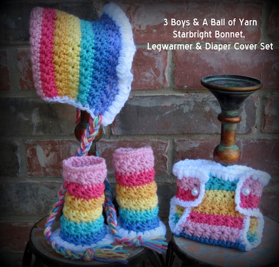Rainbow Bonnet / Diaper Cover Leg Warmers / Photography Prop / 3 Sizes / 3 Boys & A Ball of Yarn