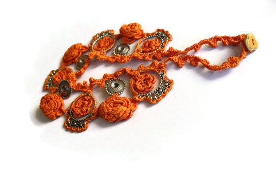 New - Orange Handmade Crochet Necklace Valentine's Day - Ready to ship