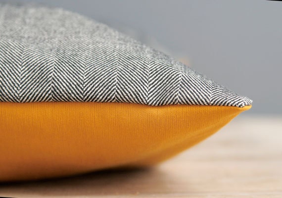 L-XL Wool Blend B/W Herringbone Motif, Ochre/Mustard Yellow Cotton Dog Bed /Your Choice Plain Design, Black Diamond or White Fox Screenprint