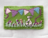 Easter bunny rabbit brooch - bunting - handsewn