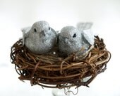 Love Birds Wedding Cake Topper for your Woodland Cake, Vine Nest Cake Decoration with Pretty Silver Glitter Birds, Rustic, Country, Spring