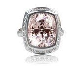 Cushion cut Morganite ring, Diamond, halo, pink, engagement ring, diamond engagement, bezel, milgrain, unique, morganite