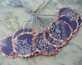 Red, White and Bandana Blue Hang Tags - Set of 12 -  Birthday Gift Tags, Picnic and Party Favor Tags, Round Scalloped Tags, 4th of July