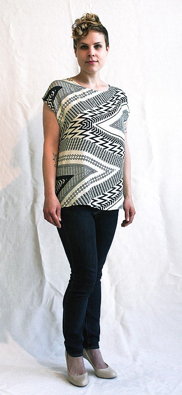 Summer Tribal Blouse Handmade by Erin Waxman // Lightweight Cotton Top // Size Small Medium and Large
